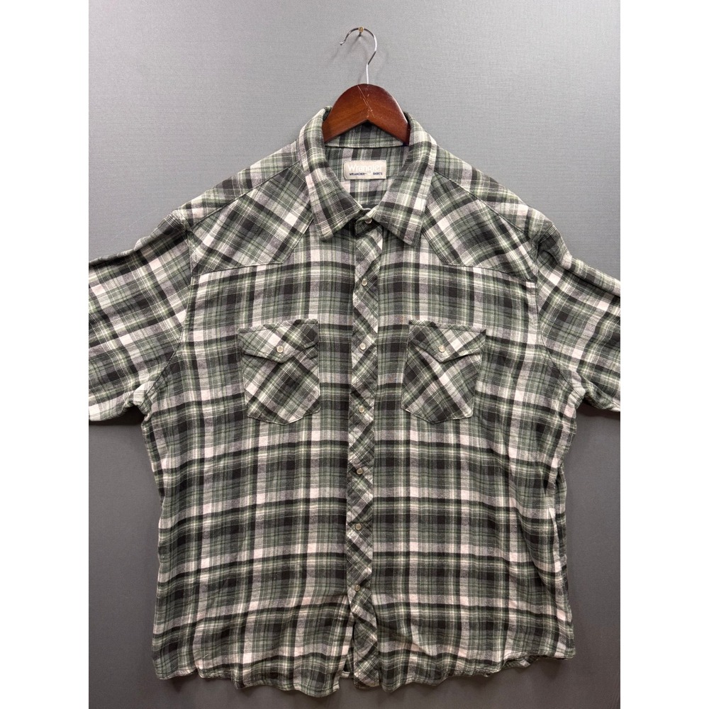 Wrangler Wrancher Shirt Mens Green Black Plaid Western Short Sleeve XXL